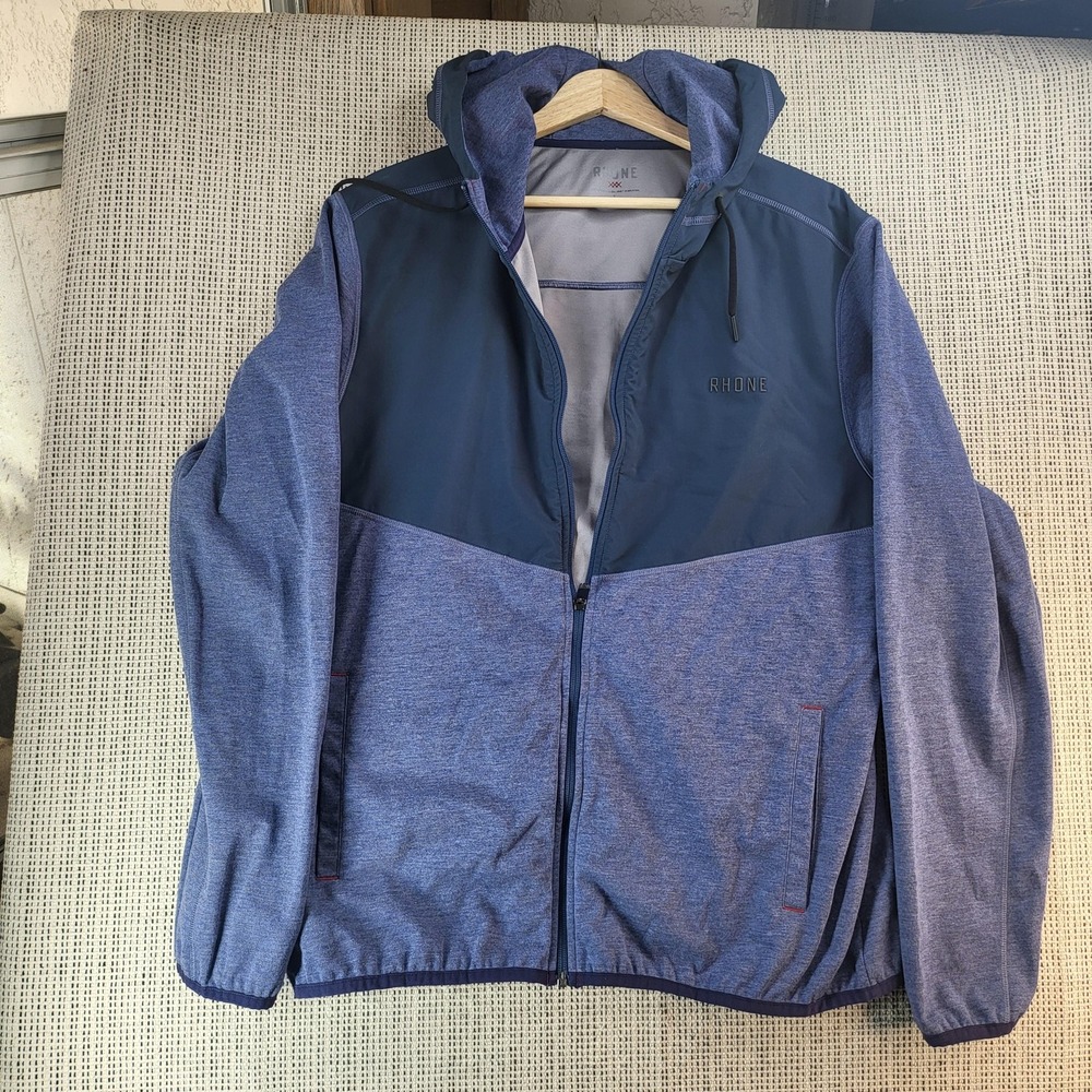 Rhone‎ Jacket Mens Large Blue Navy Hooded Full Zip Performance Athletic Two-Tone